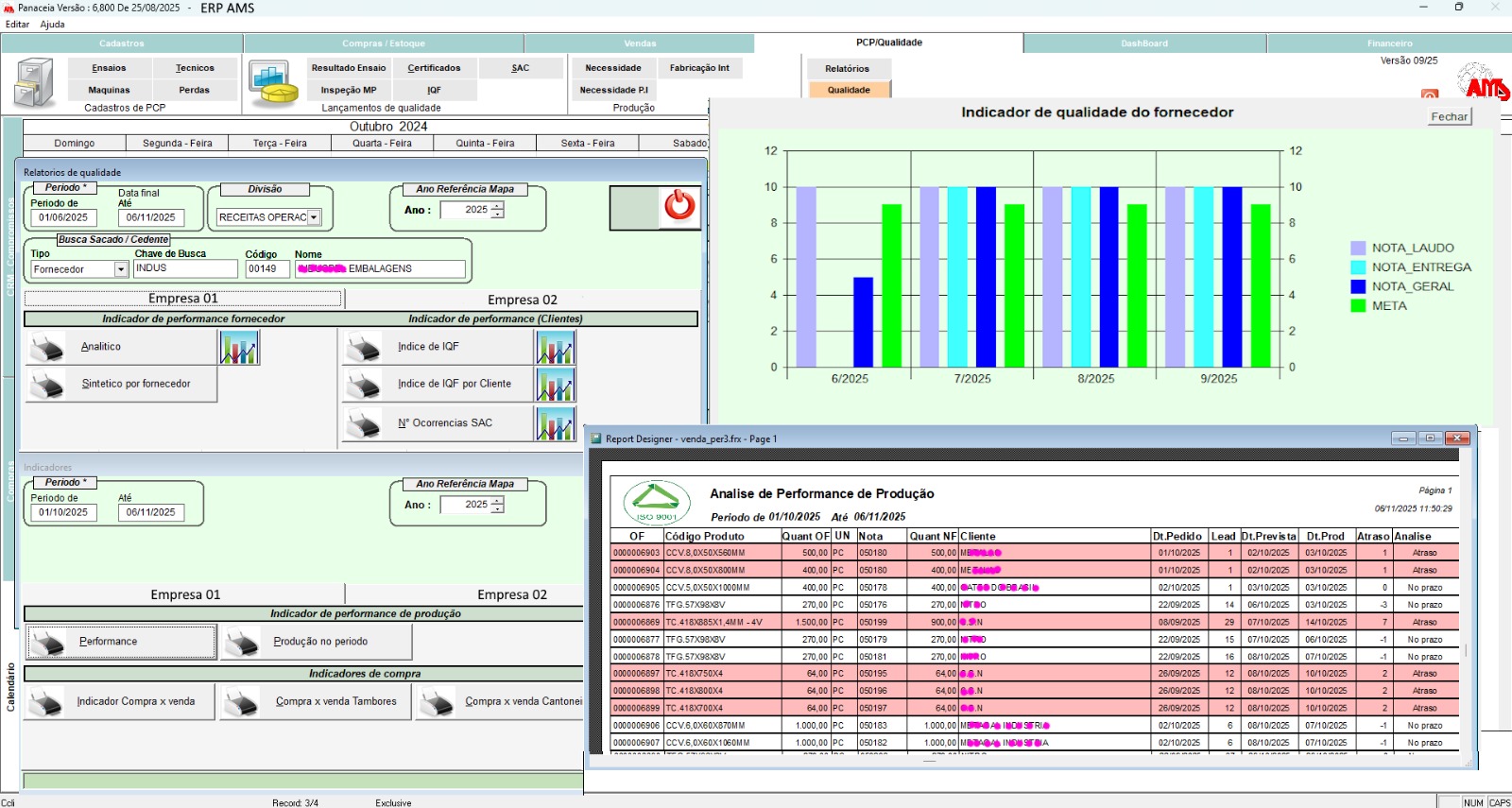 Dashboard ERP AMS - Interface do Sistema